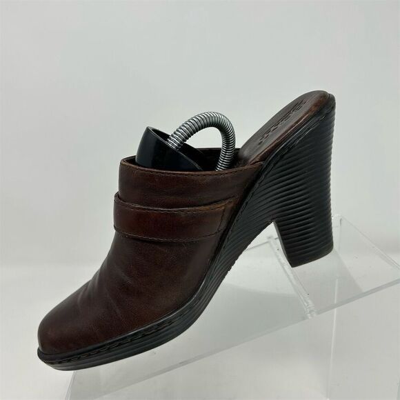 Born Women's Brown Leather Slip On Clogs Size 7 Buckle Detail Block Heel - Picture 3 of 11